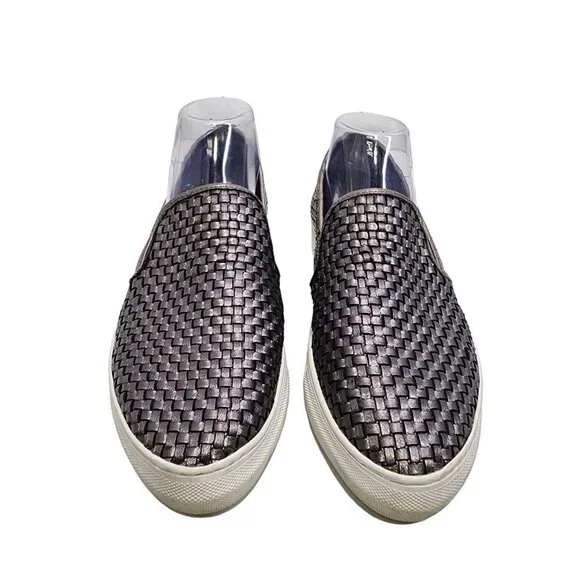 J/Slides S6 Flynn Slip Ons Silver Leather Woven Loafers Women's Size 10 - Picture 2 of 12